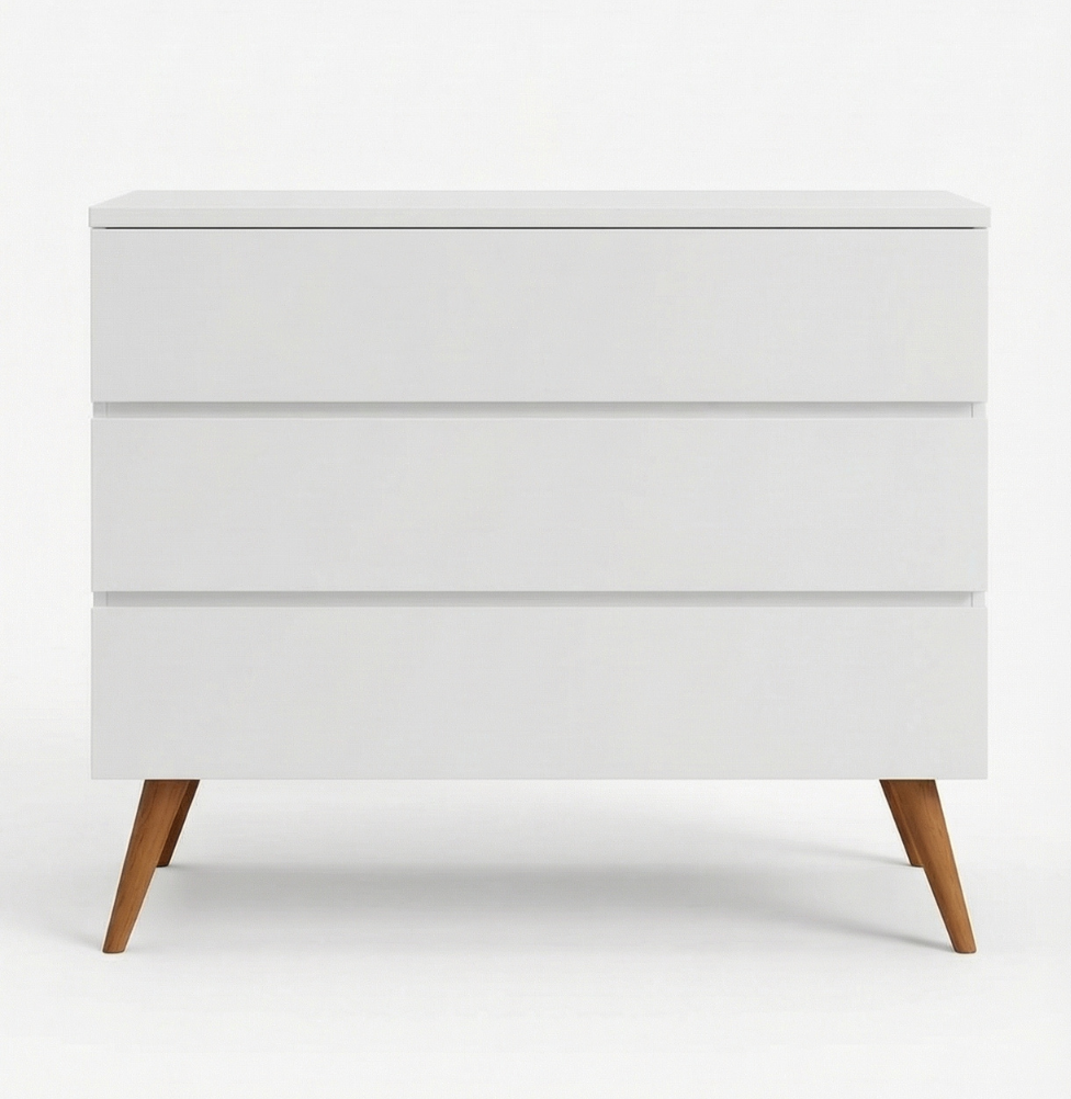 Cômoda de Bebê Viena Branco com Pé Mel