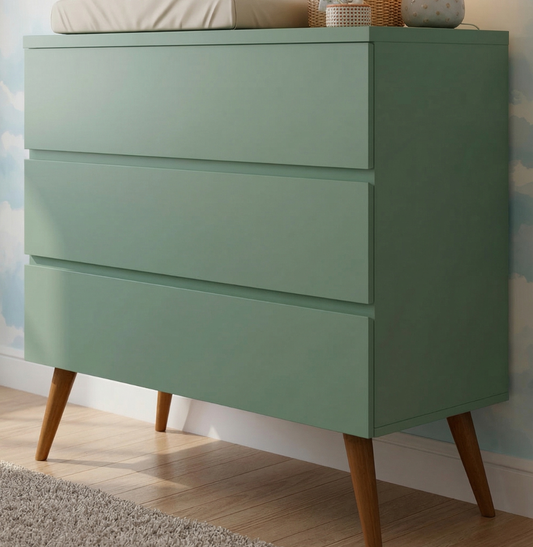 Cômoda de Bebê Viena Verde Jardim com Pé Mel