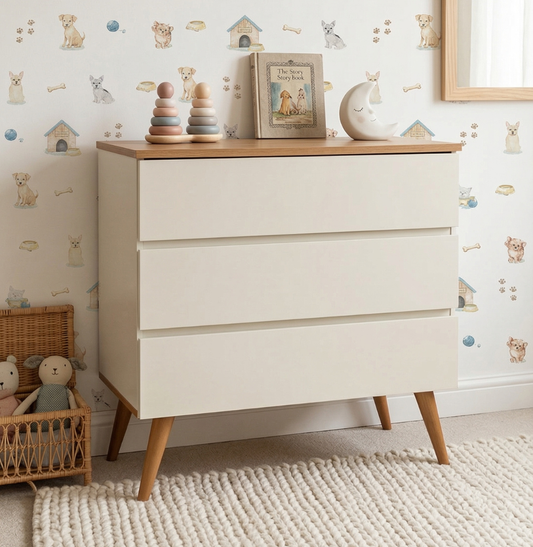 Cômoda de Bebê Viena Greige com Pé e Tampo Mel