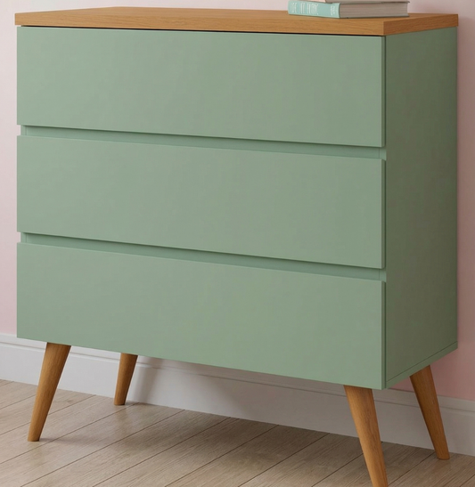 Cômoda de Bebê Viena Verde Jardim com Pé e Tampo Mel
