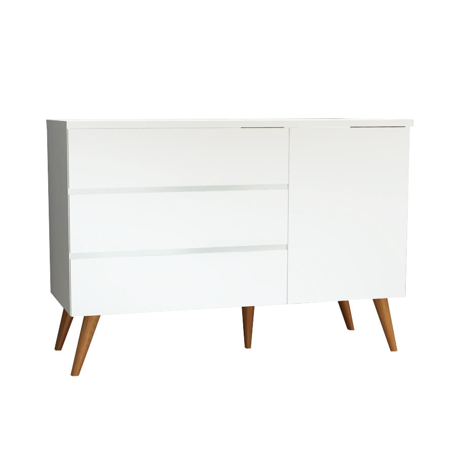 Cômoda de Bebê Viena com Porta Branco com Pé Mel
