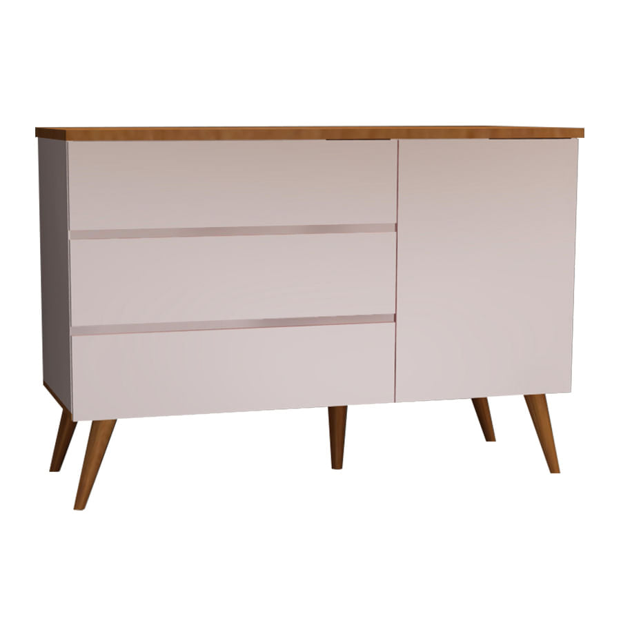 Cômoda de Bebê Viena com Porta Rosa Claro com Pé e Tampo Mel