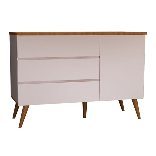 Cômoda de Bebê Viena com Porta Rosa Claro com Pé e Tampo Mel