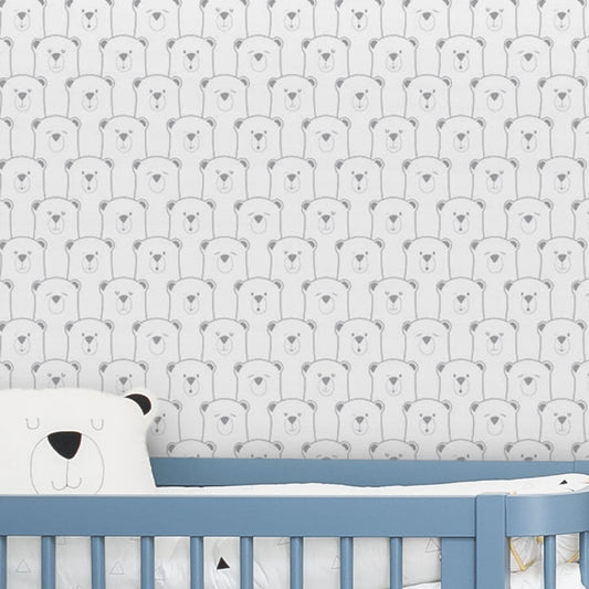 Papel de Parede Infantil Montanha de Urso Cinza