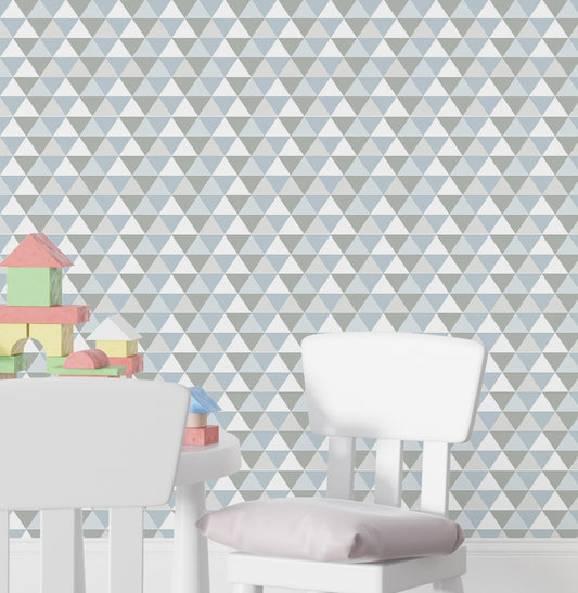 Papel de Parede Infantil Triângulos Azul Claro