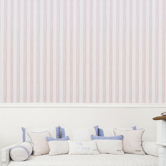 Papel de Parede Infantil Listra Média Aquarela Rosa