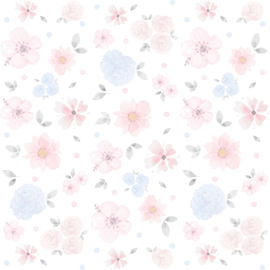 Papel de Parede Infantil Floral Grande Aquarela Azul