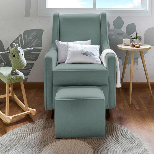 Poltrona de Amamentação Slim com Balanço e Puff - Linho Verde