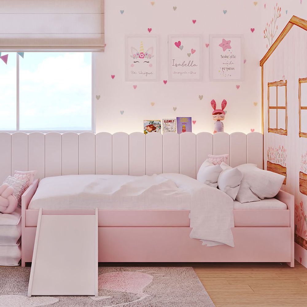 Cama Solteiro Up 2 em 1 Rosa Claro