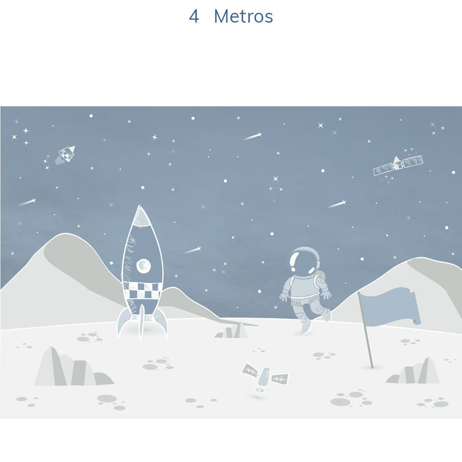 Papel de Parede Infantil Astronauta na Lua Azul Clássico - Mural