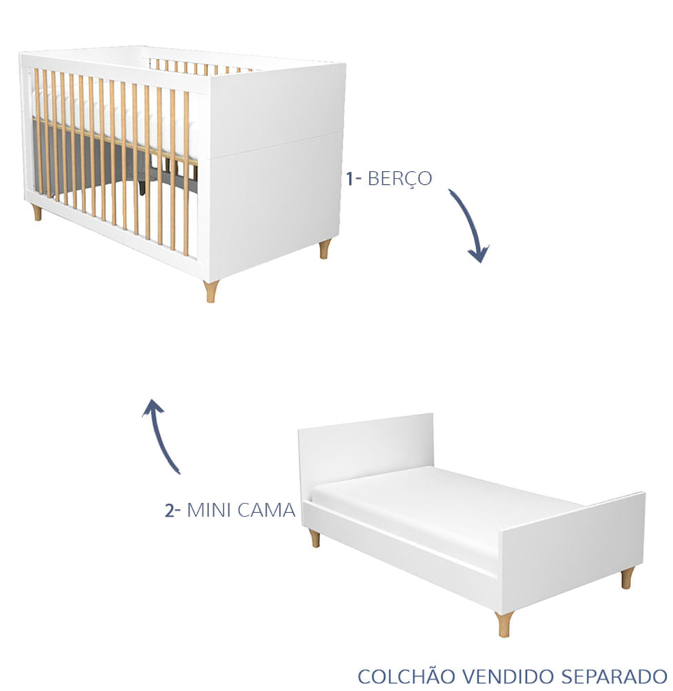 Berço Haus Branco com Carvalho