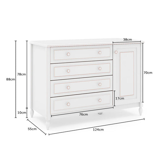 Cômoda de Bebê La Vie Branco Provençal 4 Gavetas e Porta