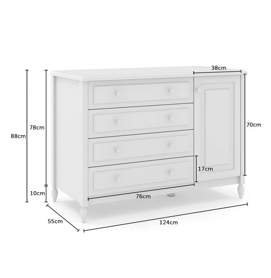 Cômoda de Bebê La Vie Branco Fosco 4 Gavetas e Porta