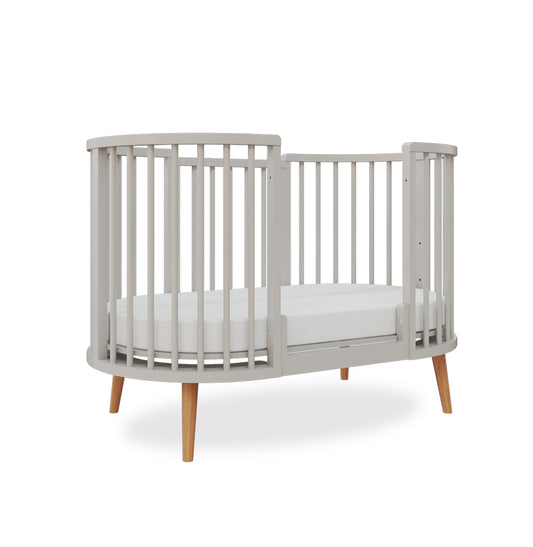 Berço Oval Slim 4 em 1 Cinza com Pé Madeira