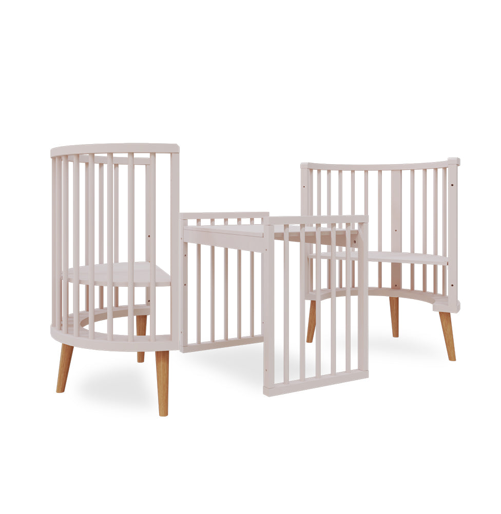 Berço Oval Slim 4 em 1 Rosa Old com Pé Madeira