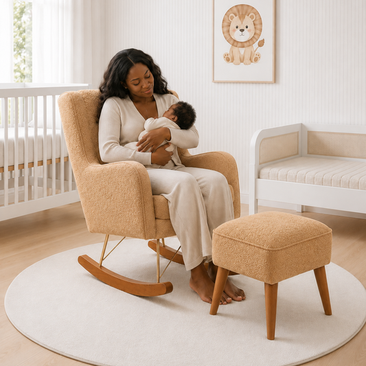 POLTRONA MAJU COM PUFF BALANÇO BOUCLE CARAMELO