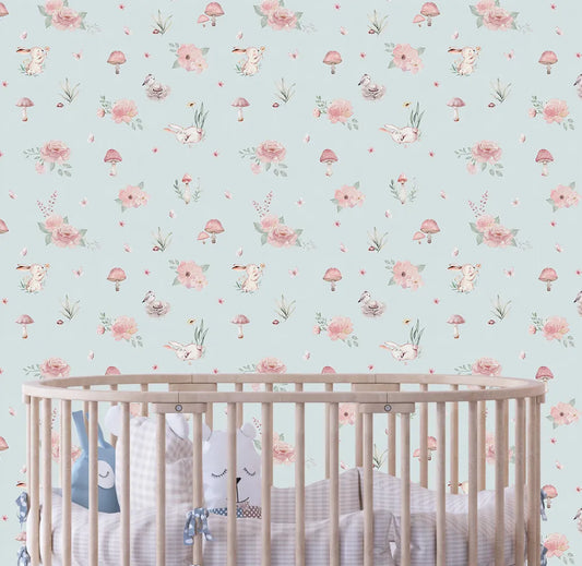 Papel de Parede Cogumelos Azul