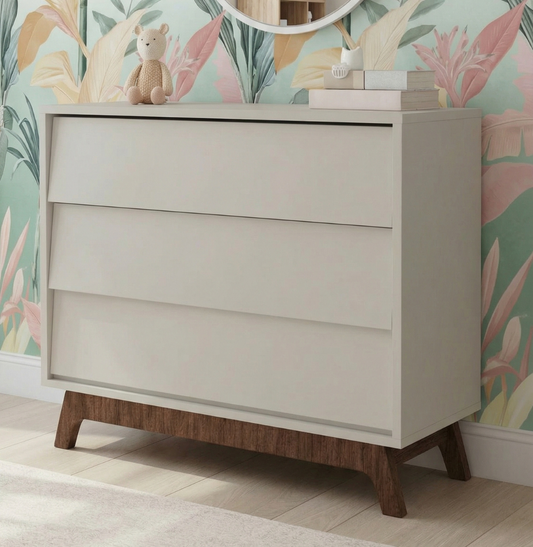Cômoda de Bebê Raika 3 Gavetas Greige Com Pé Mel