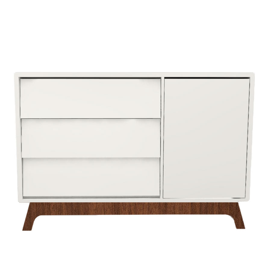Cômoda de Bebê Raika Com Porta Branco com Pé Mel