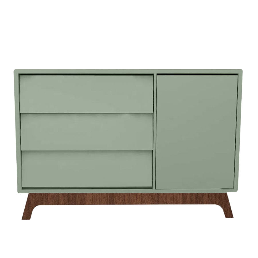 Cômoda de Bebê Raika com Porta Verde Jardim e Pé Mel