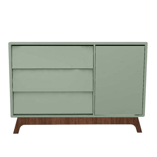 Cômoda de Bebê Raika com Porta Verde Jardim e Pé Mel