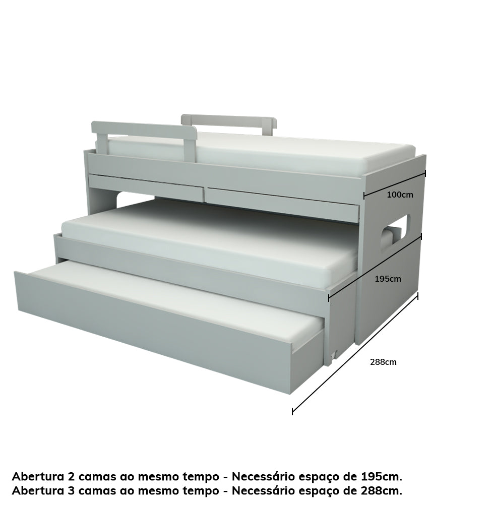 Beliche Multi com 2 Camas, Gavetão e Escrivaninha – Cinza