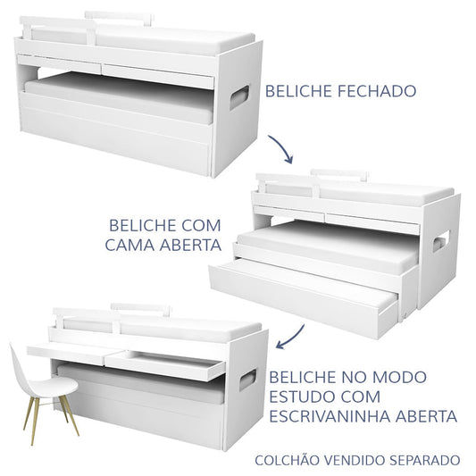 Beliche Multi com Cama Auxiliar e Mesa de Estudo Rosa