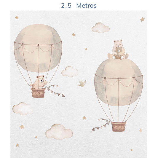 Papel de Parede Infantil Balão com Urso Miguel e Emily - Mural