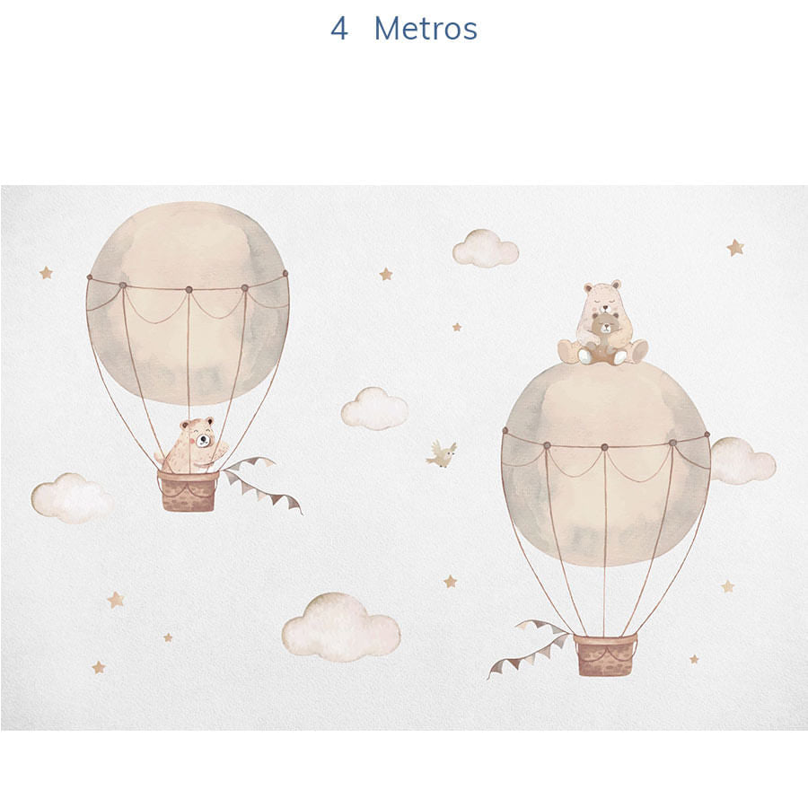 Papel de Parede Infantil Balão com Urso Miguel e Emily - Mural