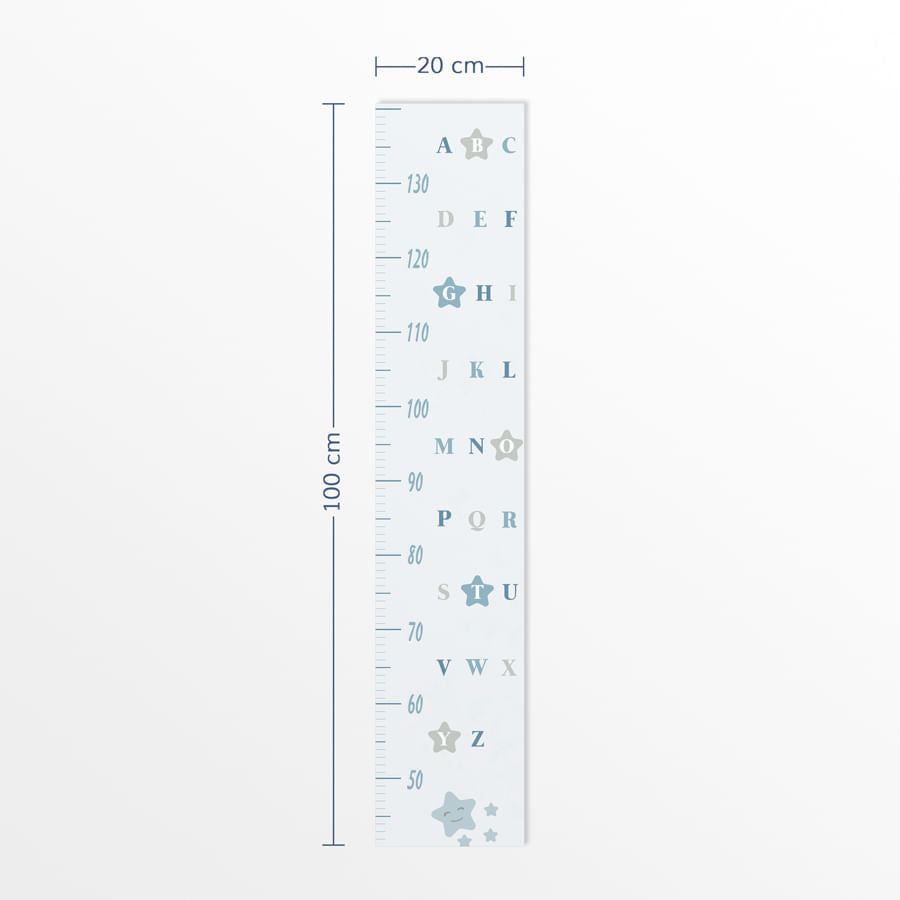 Régua de Crescimento Adesivo Alfabeto Estrela Azul Claro