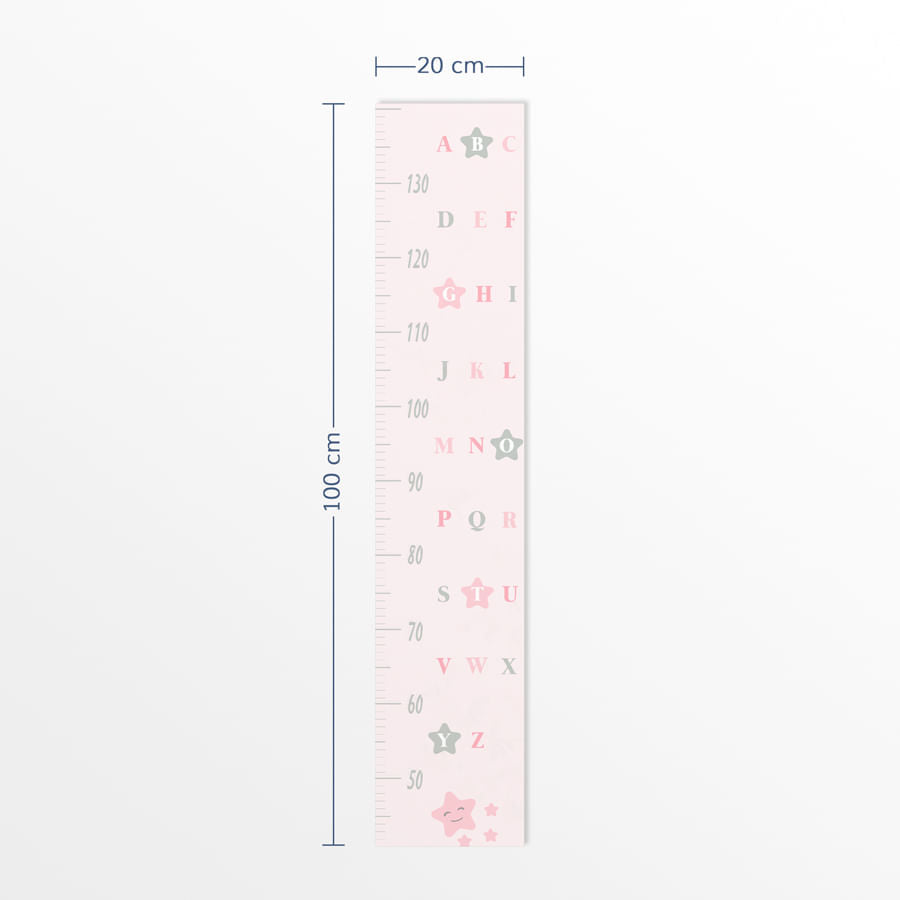 Régua de Crescimento Adesivo Alfabeto Estrela Rosa Claro
