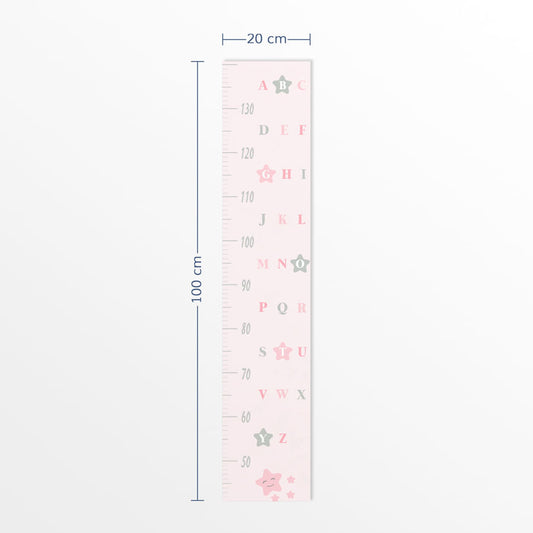 Régua de Crescimento Adesivo Alfabeto Estrela Rosa Claro