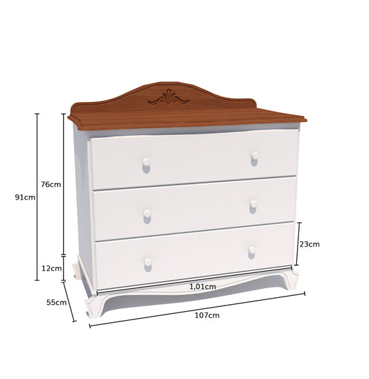 Cômoda Nóbile Branco Provençal e Madeira 3 Gavetas