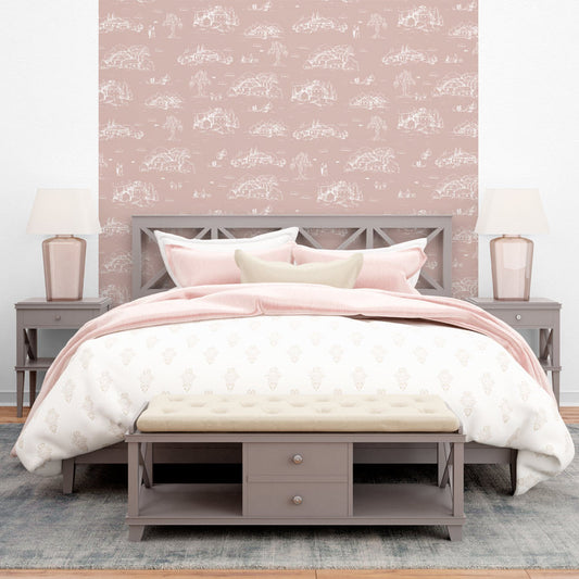 Papel de Parede Toile de Jouy Adulto Rosa Chá