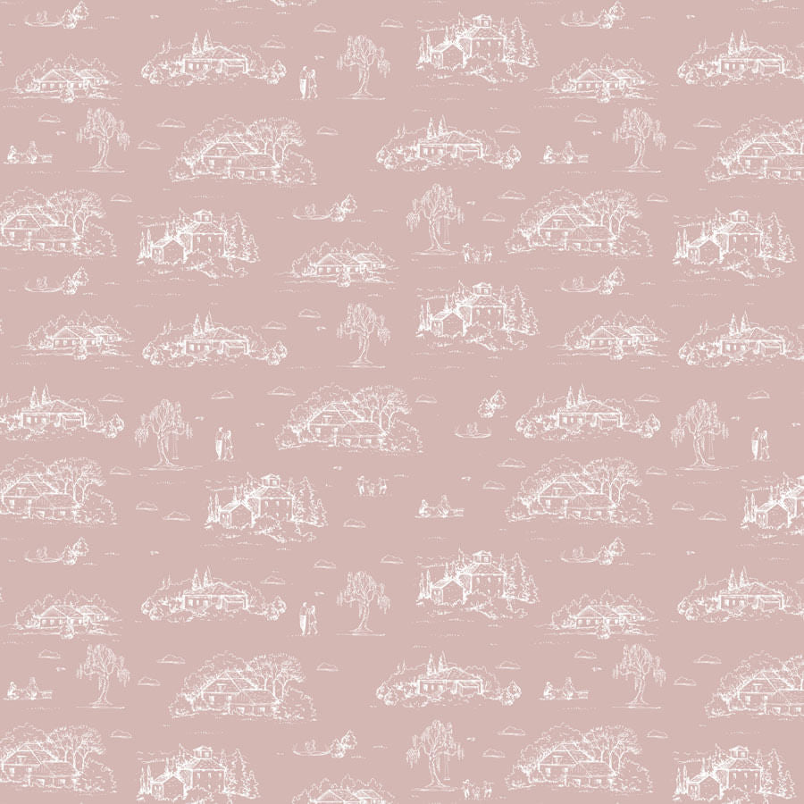 Papel de Parede Toile de Jouy Adulto Rosa Chá