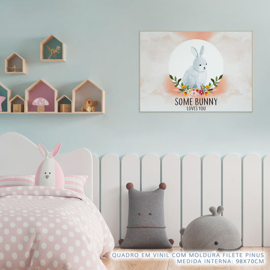 Quadro Infantil Coelho Some Bunny Loves You Laranja
