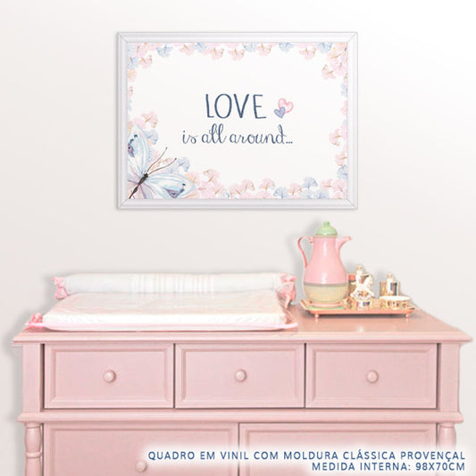 Quadro Infantil Aquarela Flores Love Around Azul