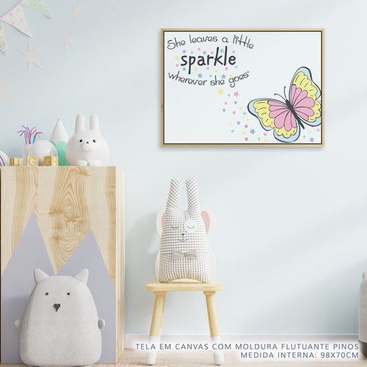 Quadro Infantil Borboleta Sparkle Rosa