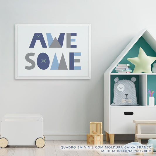 Quadro Infantil Letras Awesome Azul