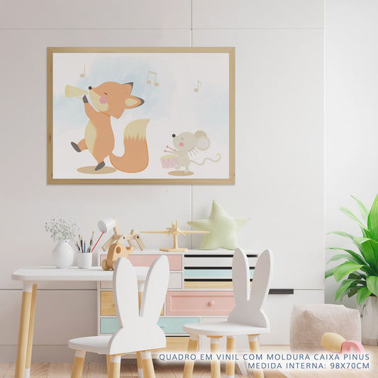 Quadro Infantil Raposa e Ratinho Músicos Malva