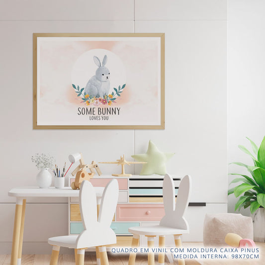 Quadro Infantil Coelho Bunny Loves You Salmão