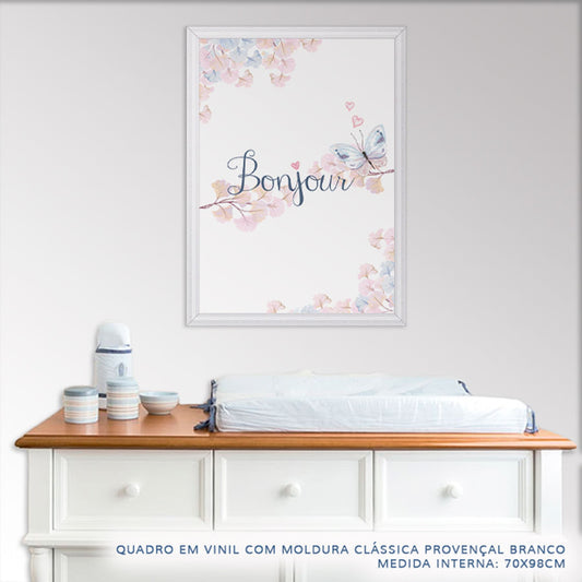 Quadro Infantil Aquarela Flores Bonjour Azul