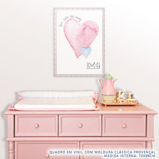 Quadro Infantil Aquarela Coração Loved Rosa