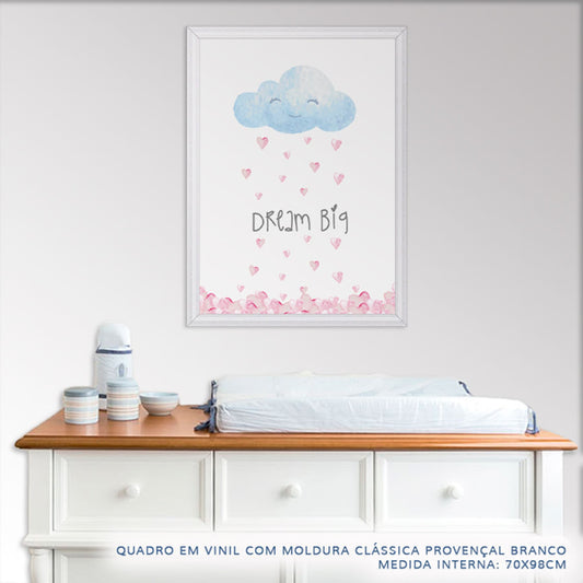 Quadro Infantil Aquarela Chuva Dream Big Rosa