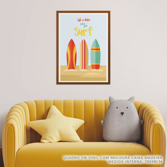 Quadro Infantil Life Is Better When You Surf Laranja