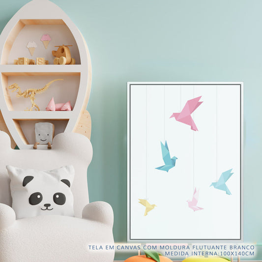 Quadro Infantil Pássaros Origami Tifany Vertical