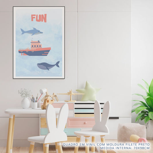 Quadro Infantil Animais Fun Azul