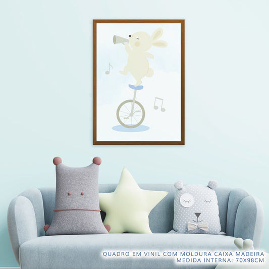 Quadro Infantil Coelho no Monociclo Azul