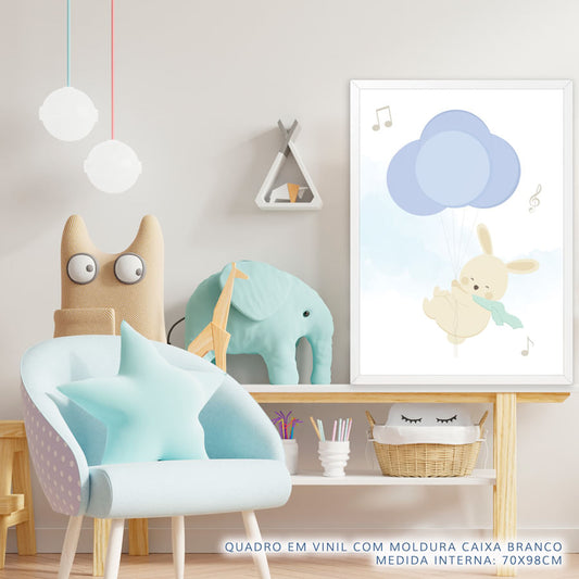 Quadro Infantil Coelho com Balões Azul