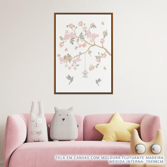 Quadro Infantil Jardim Liv Galho Esquerdo Rosa